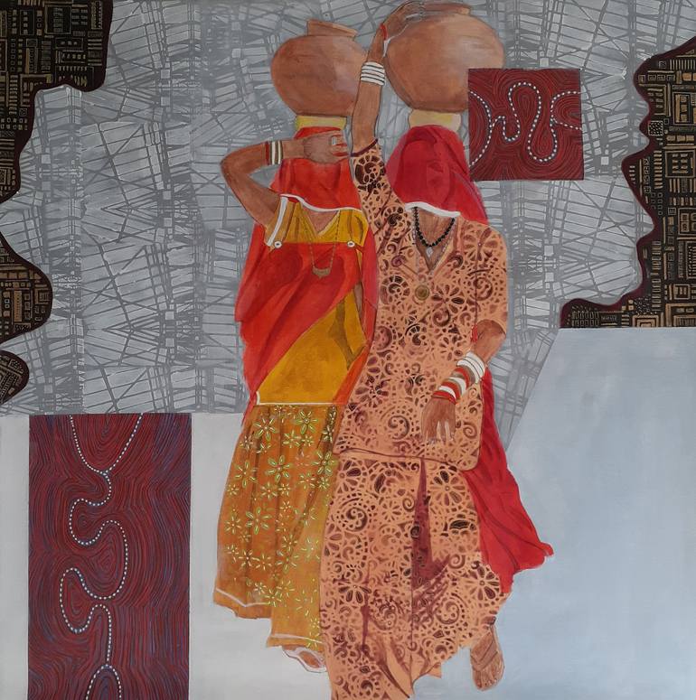 a red painting of two women